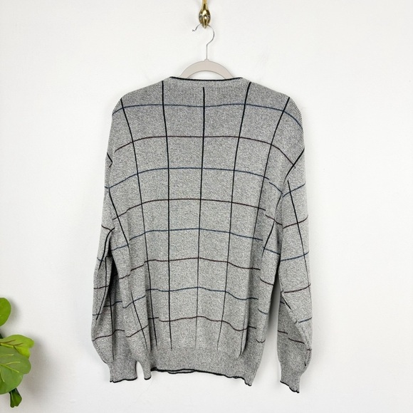 Vintage 90s Fairway Sport Windowpane Plaid Print Grandpa Sweater Sz L - Picture 2 of 6